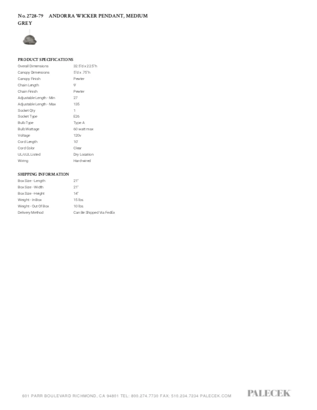 Palecek Andorra Pendant Medium Grey 7 Palecek Andorra Pendant Medium Grey