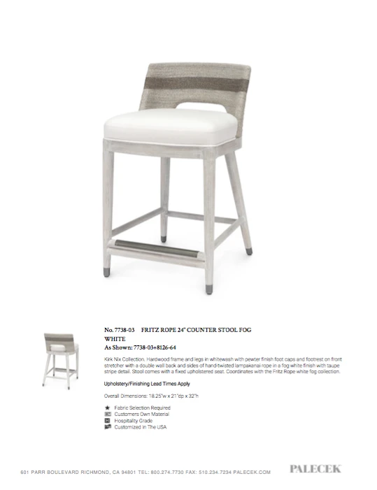 Palecek Fritz Rope Counter Stool Fog White 6 Palecek Fritz Rope Counter Stool Fog White
