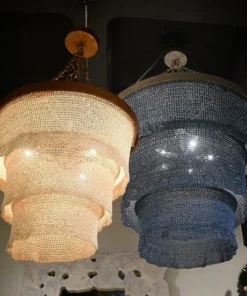 Made Goods New Arrivals Patricia Chandelier Dusty Blue Coco Beads And Silver Metal