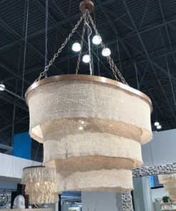 Made Goods Patricia Chandelier Oval Natural Coco Beads And Gold Metal 11 Made Goods Patricia Chandelier Oval Natural Coco Beads And Gold Metal