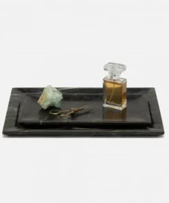 Pigeon And Poodle New Arrivals Elyria Tray Set Black Marble