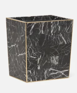 Pigeon And Poodle Rhodes Wastebasket Nero Marble And Brass Metal