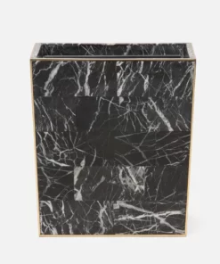 Pigeon And Poodle Rhodes Wastebasket Nero Marble And Brass Metal