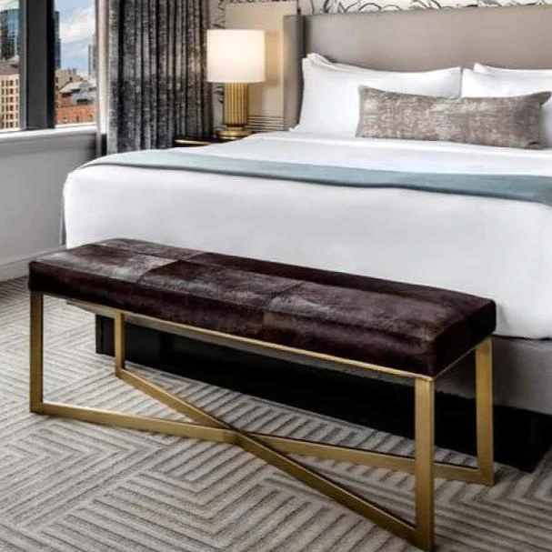 Made Goods Roger Double Bench Dark Brown Hide With Antique Brass Base 4 Made Goods Roger Double Bench Dark Brown Hide With Antique Brass Base