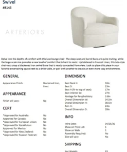 Arteriors Home Delfino Chair Frost Linen Swivel New Arrivals