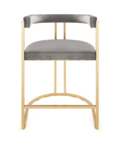 Worlds Away Cromwell Counter Stool Grey Velvet And Brass