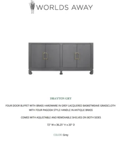 Worlds Away Drayton Four Door Buffet Grey New Arrivals