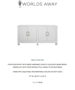 Worlds Away Drayton Four Door Buffet White