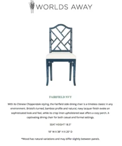 Worlds Away New Arrivals Fairfield Chair Navy Lacquer