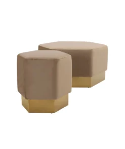 Worlds Away Asher Stool Brushed Brass Camel Velvet New Arrivals