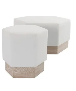 Worlds Away New Arrivals Asher Stool Cerused Oak White Linen