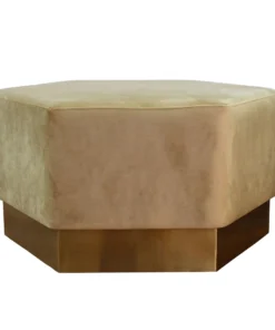 Worlds Away Myra Ottoman Brushed Brass Camel Velvet