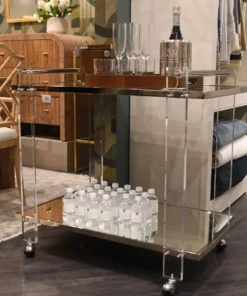 Worlds Away Pierce Bar Cart Acrylic And Nickel