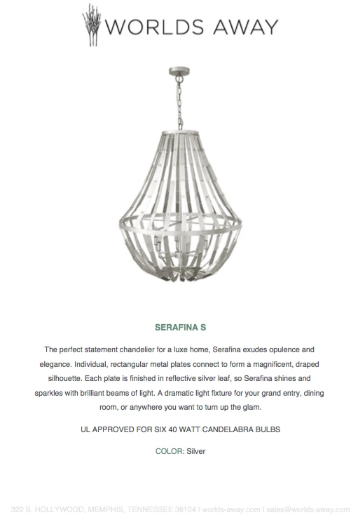 Worlds Away Serafina Chandelier Silver Leaf 6 Worlds Away Serafina Chandelier Silver Leaf