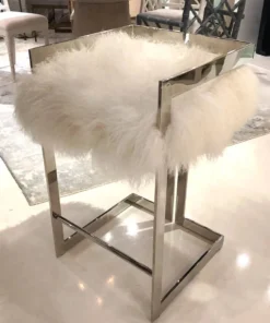 Worlds Away New Arrivals Emmett Counter Stool Nickel And White Mongolian Fur