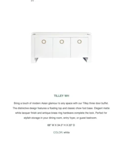 Worlds Away Tilley Buffet White